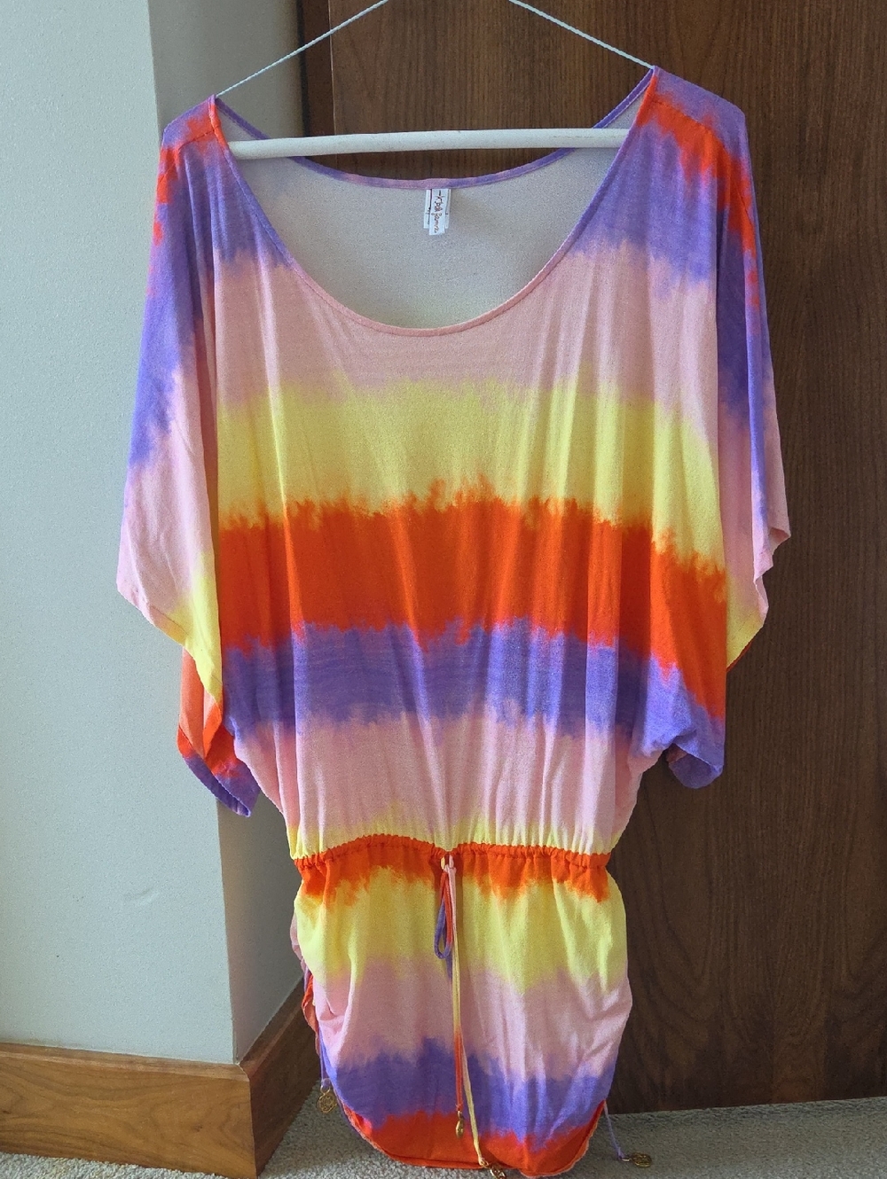 Luli Fama Colorful Tie-Dye Short Sleeve Women’s Top - Pink Orange Yellow Purple